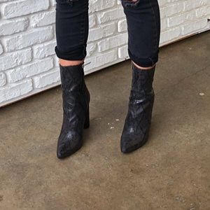 Black snake skin print booties